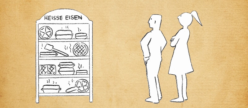 Aus Trennungsgrund lernen Illustration wie Paar auf Schrank mit Werkzeugen für eine glückliche Beziehung schaut